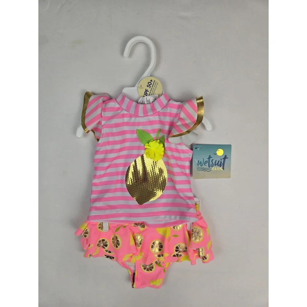 Wetsuit Club kids bathing suit girls NWT size 6M Rashti Baby lemon 2 piece upf50